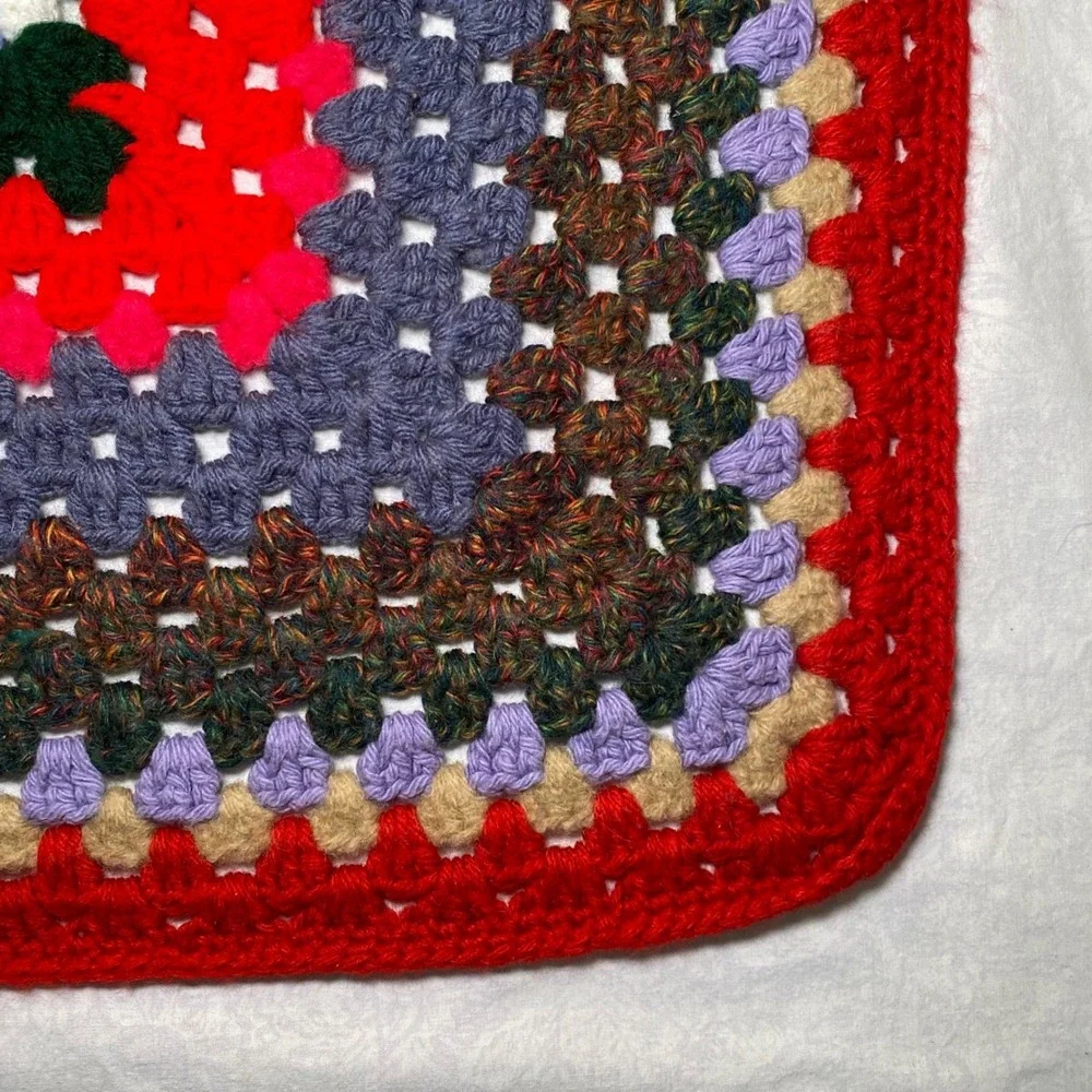 Vintage Handmade Granny Square‎ Blanket Throw 45x45 Multicolor Crochet Boho